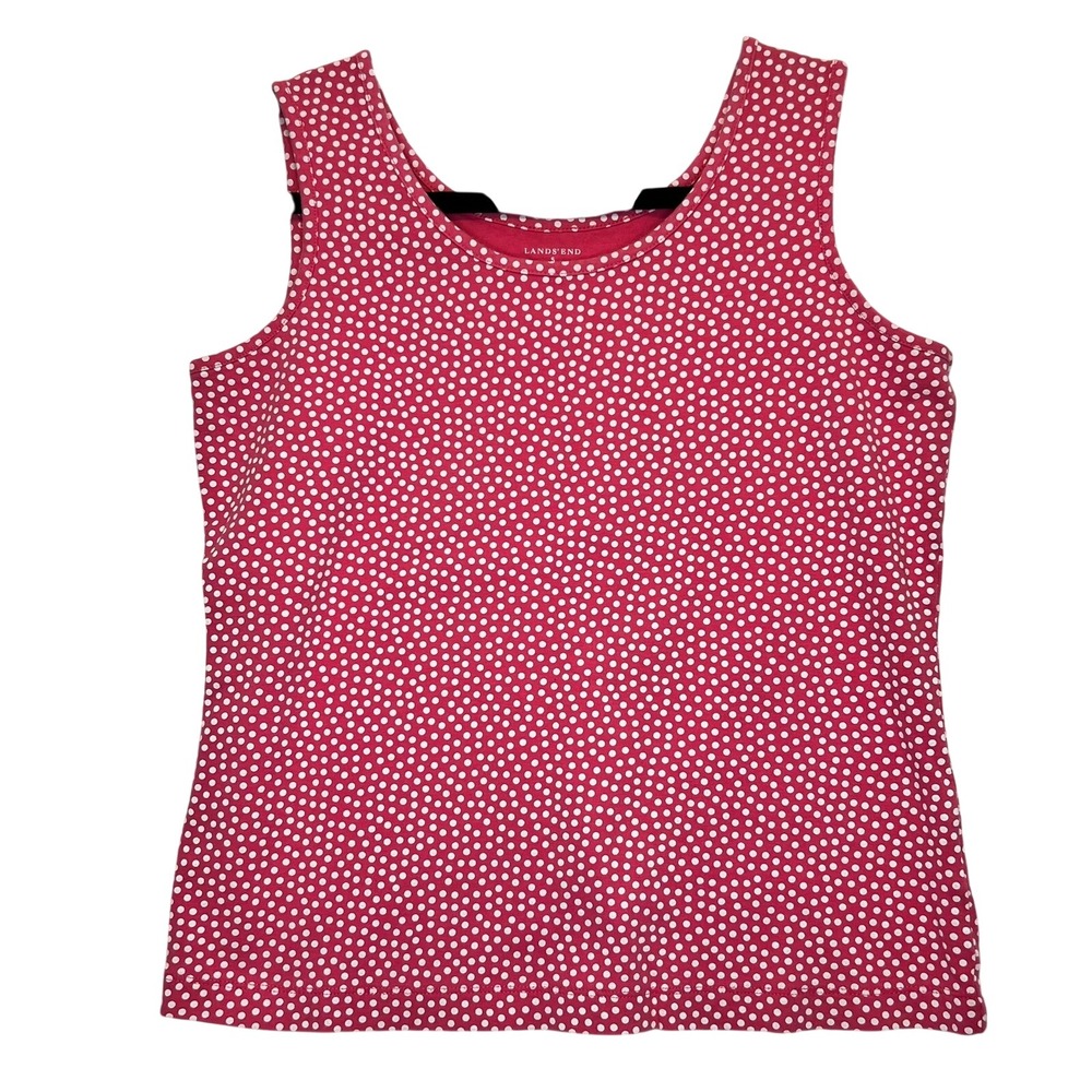 EUC‎ Lands End Womens Pink White Polka Dot Cotton Scoop Neck Tank Top S 6-8